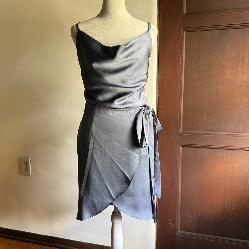 SAINTS & SECRETS | Satin Cowl Neck Faux Wrap Skirt Mini Dress | Small BNWT